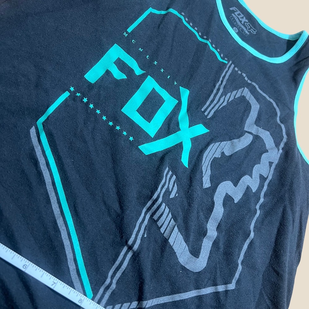 Fox Racing Mens Premium Fit Tank Top Graphic Logo Small Black Teal